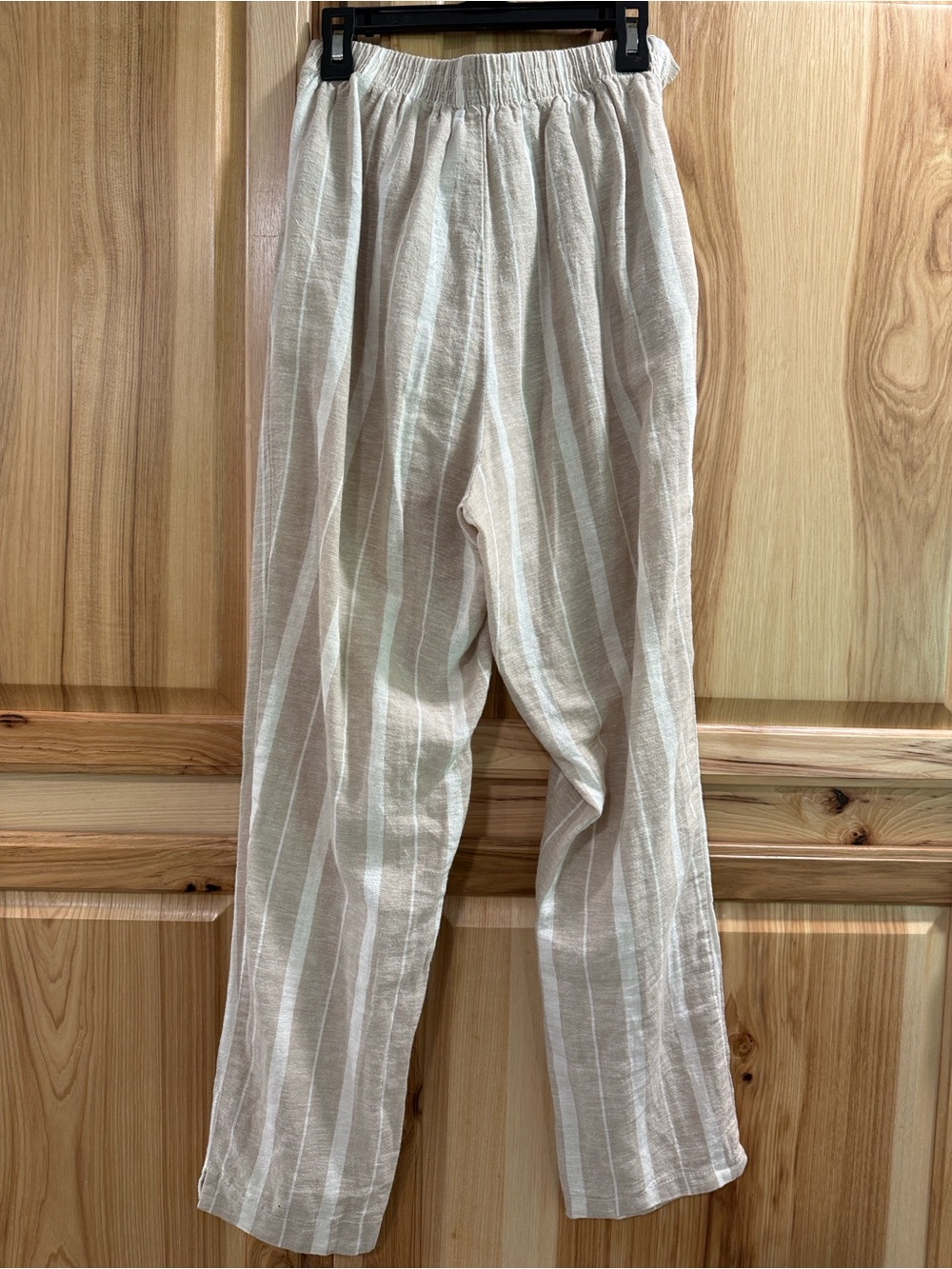 Striped Paperbag Waist Wide Leg Pants in Light Beige - Picture 4 of 11